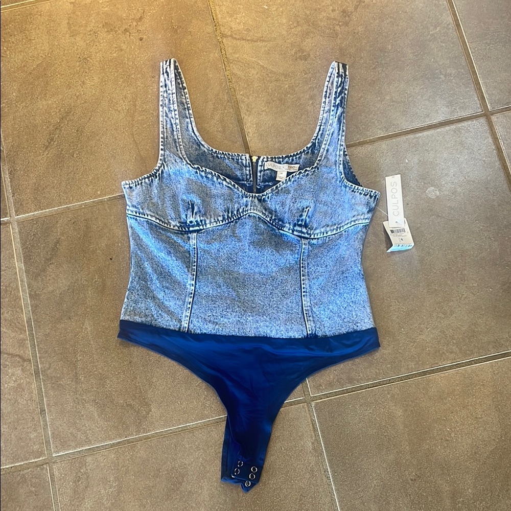 NEW Culpos X INC Denim Thong Bodysuit! 14